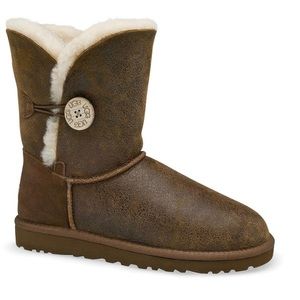 UGG Bailey Button Bomber leather calf height fold down boots brown size 7